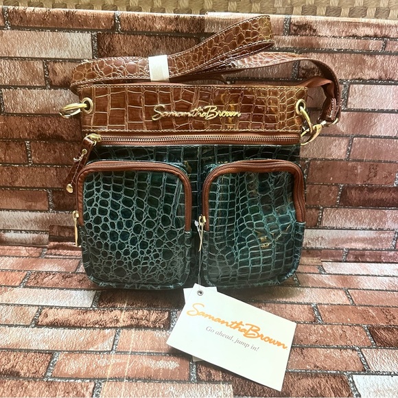 Samantha Brown Green and Brown Crocodile Embossed Bag Crossbody - Picture 11 of 11
